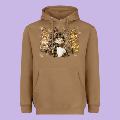 Snowman With Christmas Trees 11inches Heavyweight Hoodie Designed By Cowgirlartshop