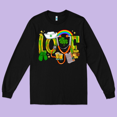 St. Patrick's Love Nurse Long Sleeve Tee Designed By Bundleandbundleshop