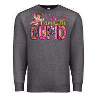 Charcoal Heather i am with cupid I am with Cupid Valentine's Day Premium Sweatshirt - HowdyJamesFarm