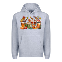 Heather Grey fall coffee cups Premium Hoodie - CowGirlArtShop