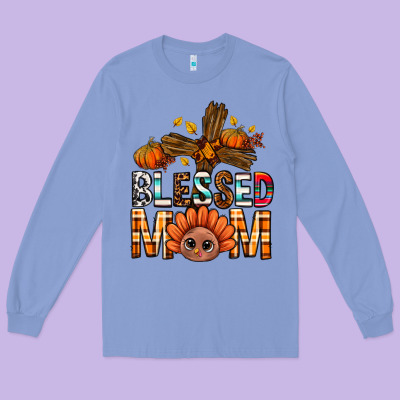 Western Blessed Mom With Cross Long Sleeve Tee Designed By Bundleandbundleshop