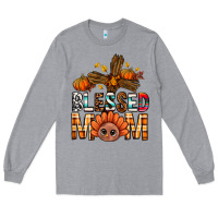 Heather Grey Western Blessed Mom With Cross Long Sleeve Tee - BundleAndBundleShop