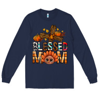 Navy Western Blessed Mom With Cross Long Sleeve Tee - BundleAndBundleShop