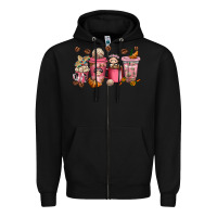 Black Cafecito y Chisme Coffee Cups Zipper Hoodie - texasbilliewilder