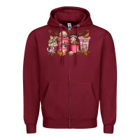 Burgundy Cafecito y Chisme Coffee Cups Zipper Hoodie - texasbilliewilder