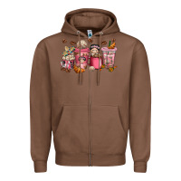 Chestnut Cafecito y Chisme Coffee Cups Zipper Hoodie - texasbilliewilder