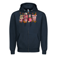 Navy Cafecito y Chisme Coffee Cups Zipper Hoodie - texasbilliewilder