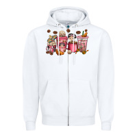 White Cafecito y Chisme Coffee Cups Zipper Hoodie - texasbilliewilder