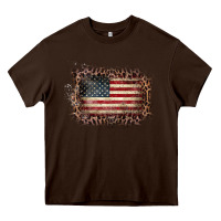 Chocolate Brown Old Leopard American Flag Frame Heavy Core Tee - Bettercallsaul