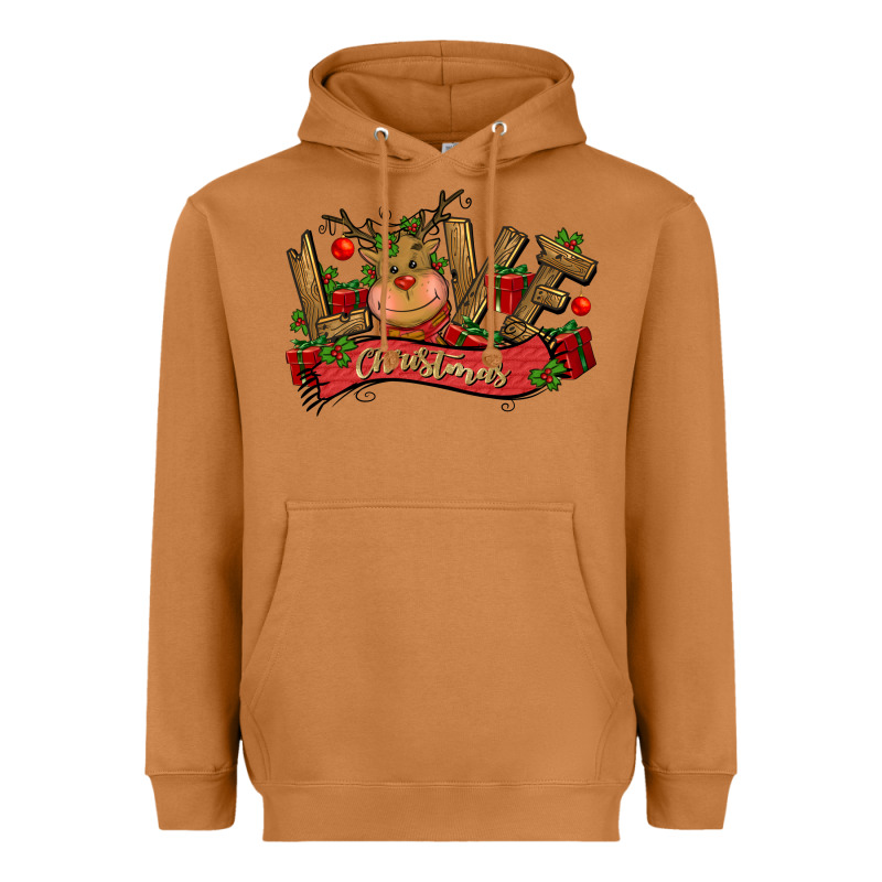Love Christmas Reindeer Heavyweight Hoodie by CowGirlArtShop | Teevron