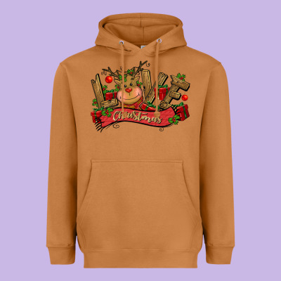 Love Christmas Reindeer Heavyweight Hoodie Designed By Cowgirlartshop