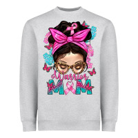 Heather Grey Warrior Mom Messy Bun With Flowers Heavyweight Sweatshirt - BundleAndBundleShop