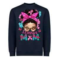 Navy Warrior Mom Messy Bun With Flowers Heavyweight Sweatshirt - BundleAndBundleShop