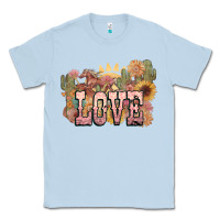 Dusty Blue love horse western floral Classic Tee - NancyCooperArtShop