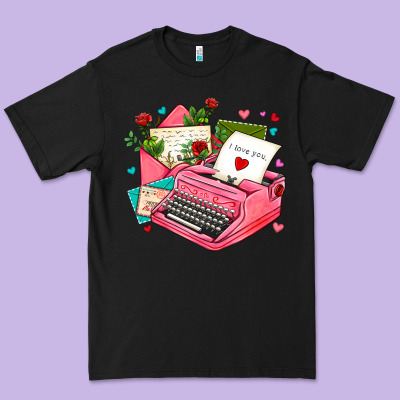 Pink Typewriter And Letters Premium Tee Designed By Adodesignshop
