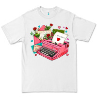 White pink typewriter and letters Premium Tee - AdoDesignShop