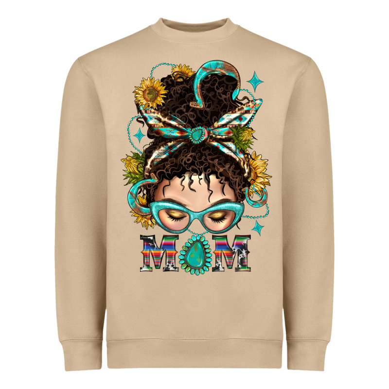 Western Messy Bun Mom With Sunflower Heavyweight Sweatshirt by BundleAndBundleShop | Teevron