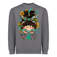 Storm Western Messy Bun Mom With Sunflower Heavyweight Sweatshirt - BundleAndBundleShop