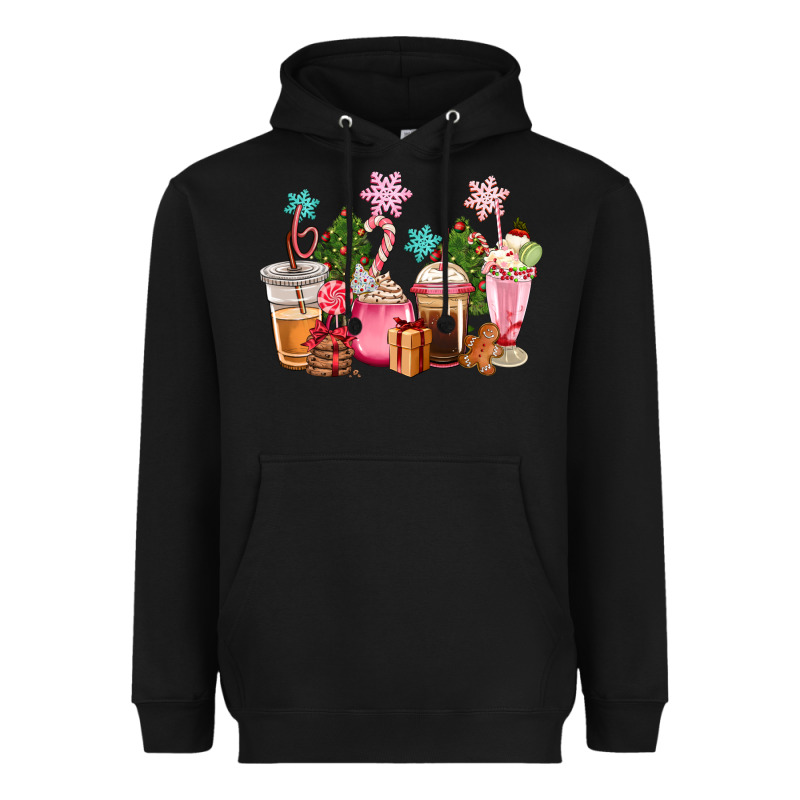 Pink Christmas Coffe Cups Heavyweight Hoodie by CowGirlArtShop | Teevron