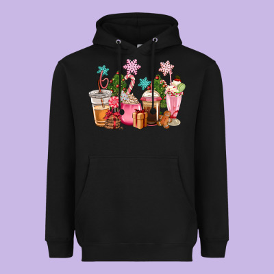 Pink Christmas Coffe Cups Heavyweight Hoodie Designed By Cowgirlartshop