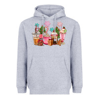 Heather Grey pink christmas coffe cups Heavyweight Hoodie - CowGirlArtShop