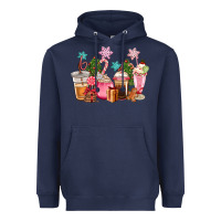 Navy pink christmas coffe cups Heavyweight Hoodie - CowGirlArtShop