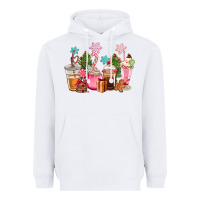 White pink christmas coffe cups Heavyweight Hoodie - CowGirlArtShop
