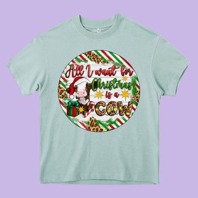 Christmas All I Want For Christmas Is A Cow Heavy Core Tee Designed By Artiststas