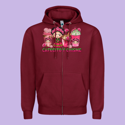 Cafecito Y Chisme Coffee Cups Zipper Hoodie Designed By Texasbilliewilder