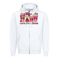 White Cafecito y Chisme Coffee Cups Zipper Hoodie - texasbilliewilder