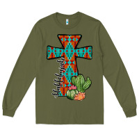 Army Green aztec cactus cross Long Sleeve Tee - JahusDesignShop