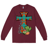 Burgundy aztec cactus cross Long Sleeve Tee - JahusDesignShop