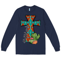 Navy aztec cactus cross Long Sleeve Tee - JahusDesignShop