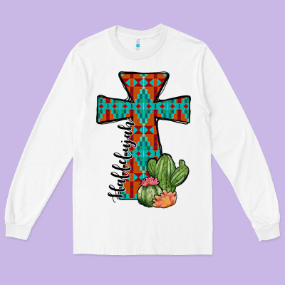 Aztec Cactus Cross Long Sleeve Tee Designed By Jahusdesignshop