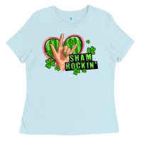Baby Blue shamrockin' rock n roll female hand Ladies Tee - Artiststas