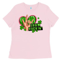 Bubblegum Pink shamrockin' rock n roll female hand Ladies Tee - Artiststas