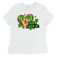 White shamrockin' rock n roll female hand Ladies Tee - Artiststas