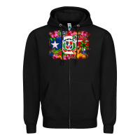Black Dominican Republic and Puerto Rico Flag Zipper Hoodie - texasbilliewilder