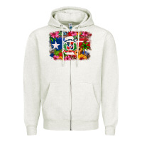 Oatmeal Heather Dominican Republic and Puerto Rico Flag Zipper Hoodie - texasbilliewilder
