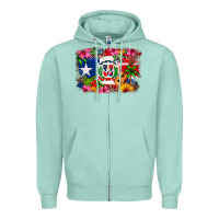 Seafoam Dominican Republic and Puerto Rico Flag Zipper Hoodie - texasbilliewilder