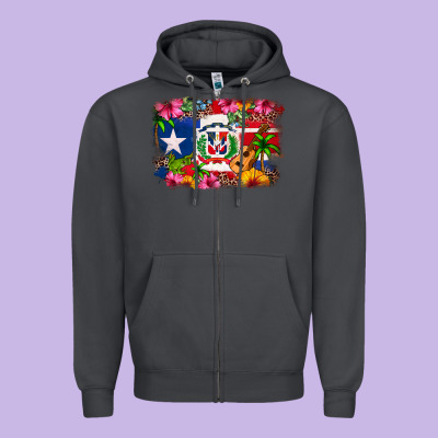 Dominican Republic And Puerto Rico Flag Zipper Hoodie Designed By Texasbilliewilder