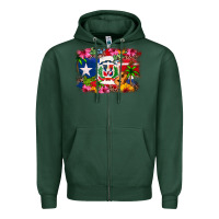 Sports Green Dominican Republic and Puerto Rico Flag Zipper Hoodie - texasbilliewilder