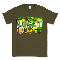 Army Green Lucky Vibes Classic Tee - CowhideDigitalArt