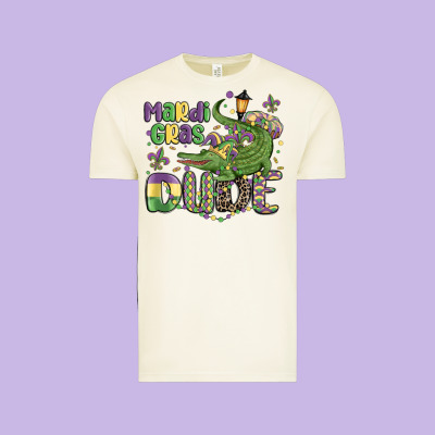 Mardi Gras Dude Alligator Vintage Tee Designed By Maliassmallbusiness