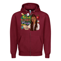 Burgundy black teacher magic with afro Zipper Hoodie - NancyCooperArtShop
