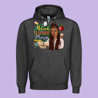 Black Teacher Magic With Afro Zipper Hoodie Designed By Nancycooperartshop