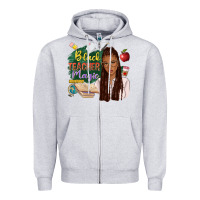 Heather Grey black teacher magic with afro Zipper Hoodie - NancyCooperArtShop
