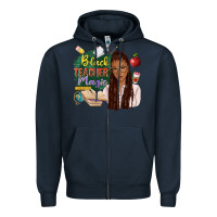 Navy black teacher magic with afro Zipper Hoodie - NancyCooperArtShop