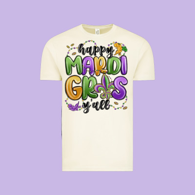 Happy Mardi Gras Y'all Vintage Tee Designed By Maliassmallbusiness