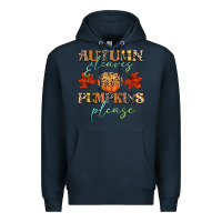 Navy autumn leaves and pumpkins please Premium Hoodie - CowGirlArtShop
